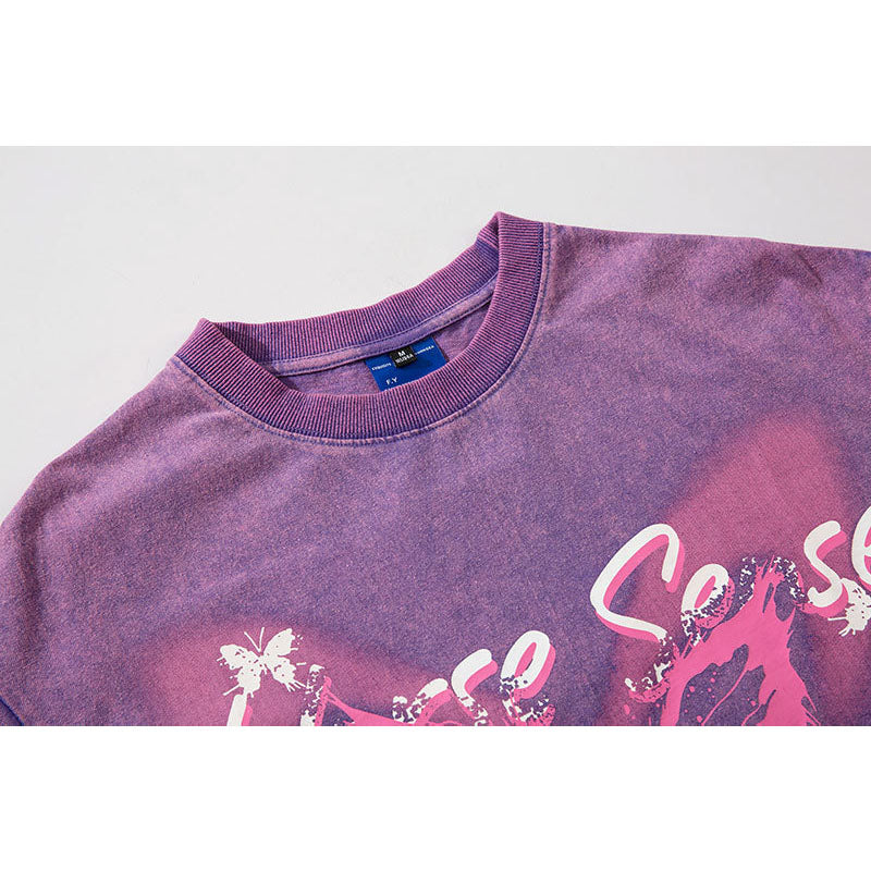 Vintage Tišö Rt Butterfly Graffiti Washed Short Sleeve T-Shirt