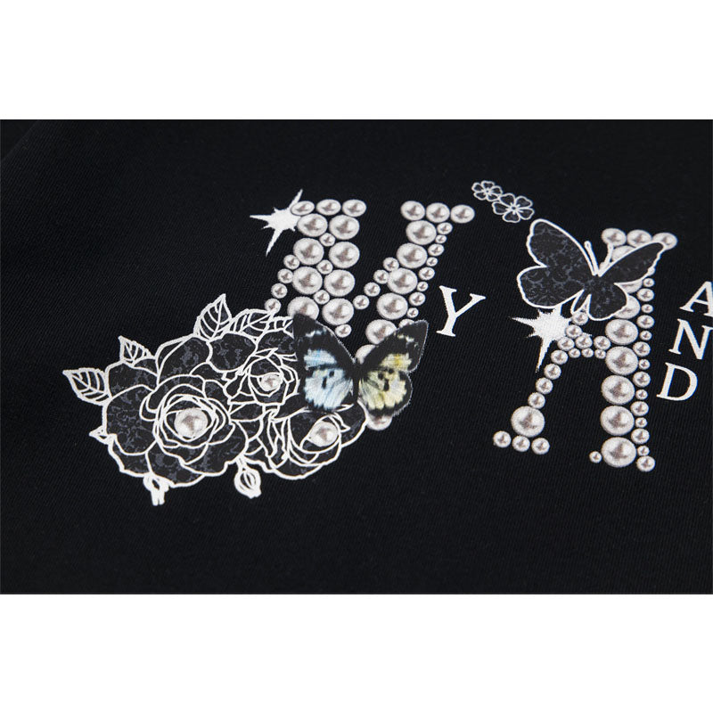 Casual Street Wear Vintage Butterfly Pattern Short Sleeve T-Shirt Crew Neck Loose Casual