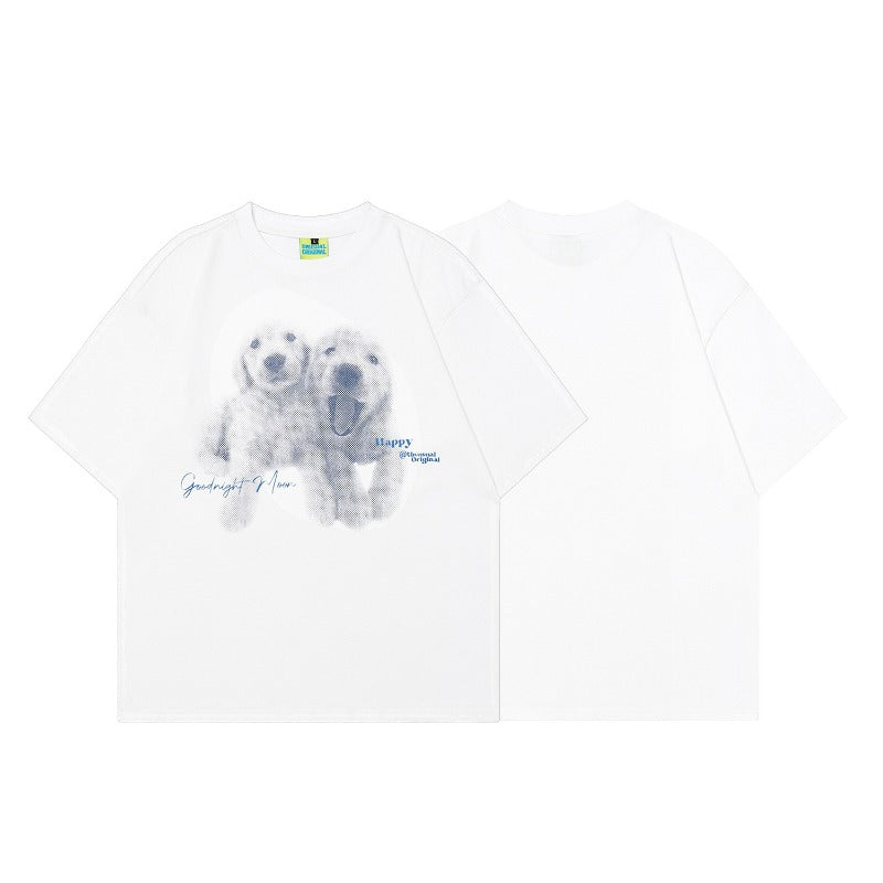 90s West Coast Hip Hop Fashion T Shirts Retro Fun Cute Puppy Short Sleeve T-Shirt