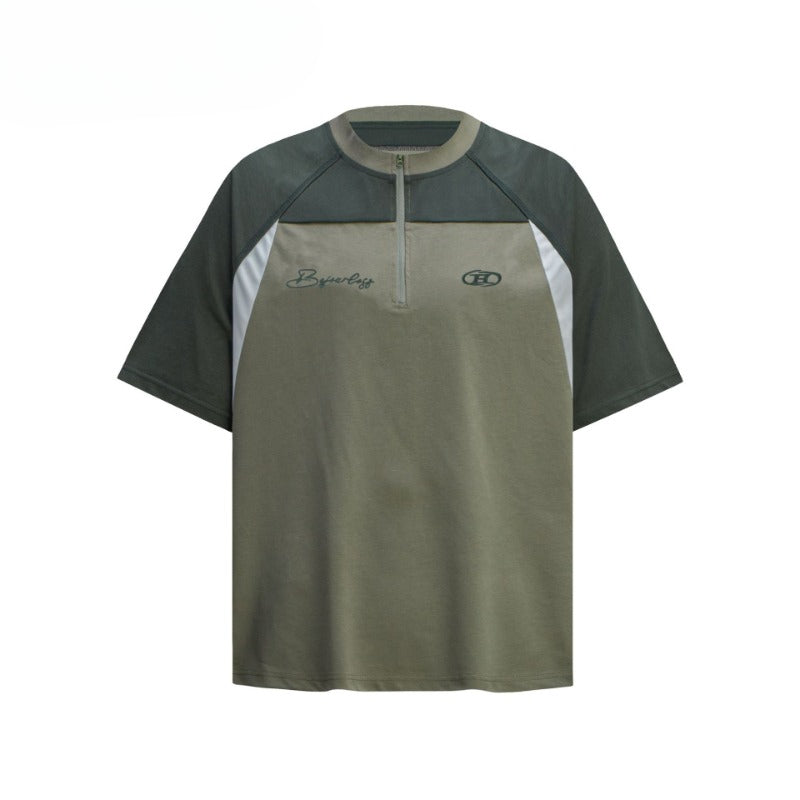 80s And 90s Vintage T Shirts Vintage Contrast Splicing Zipper Quick-Drying Short Sleeve T-Shirt