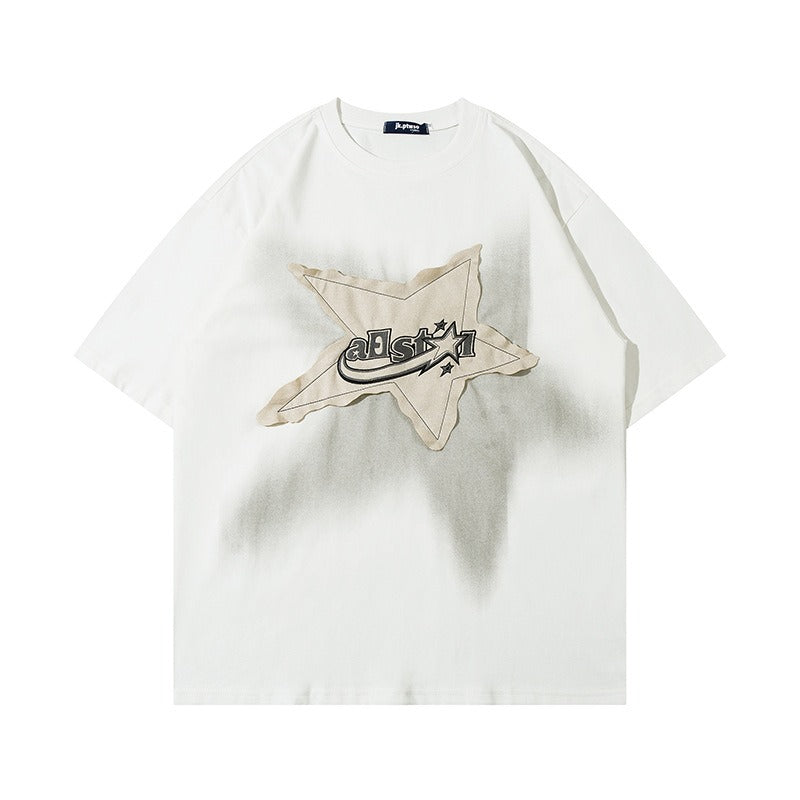 1990 Fashion T-Shirt Vintage Pentagram Embroidered T-Shirt Summer Short Sleeve T-Shirt