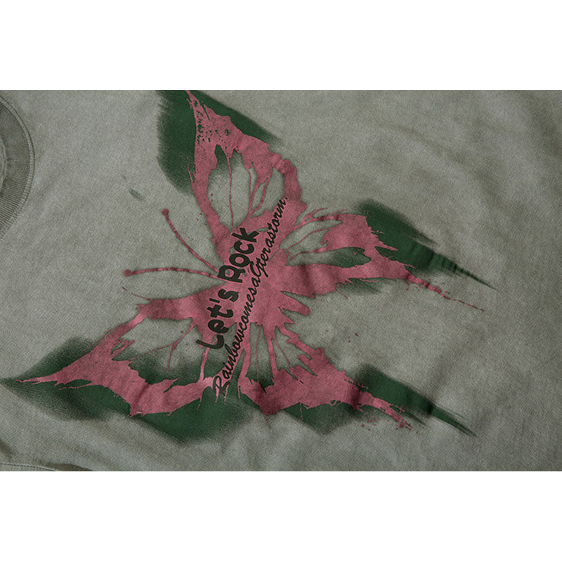 60s Style T Shirts Summer Butterfly Print T-Shirt Short Sleeve