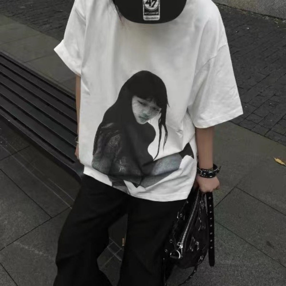 Streetwear Eua t shirt Kuriyama Qianming people pure cotton double yarn digital printing summer loose cleanfit short sleeves