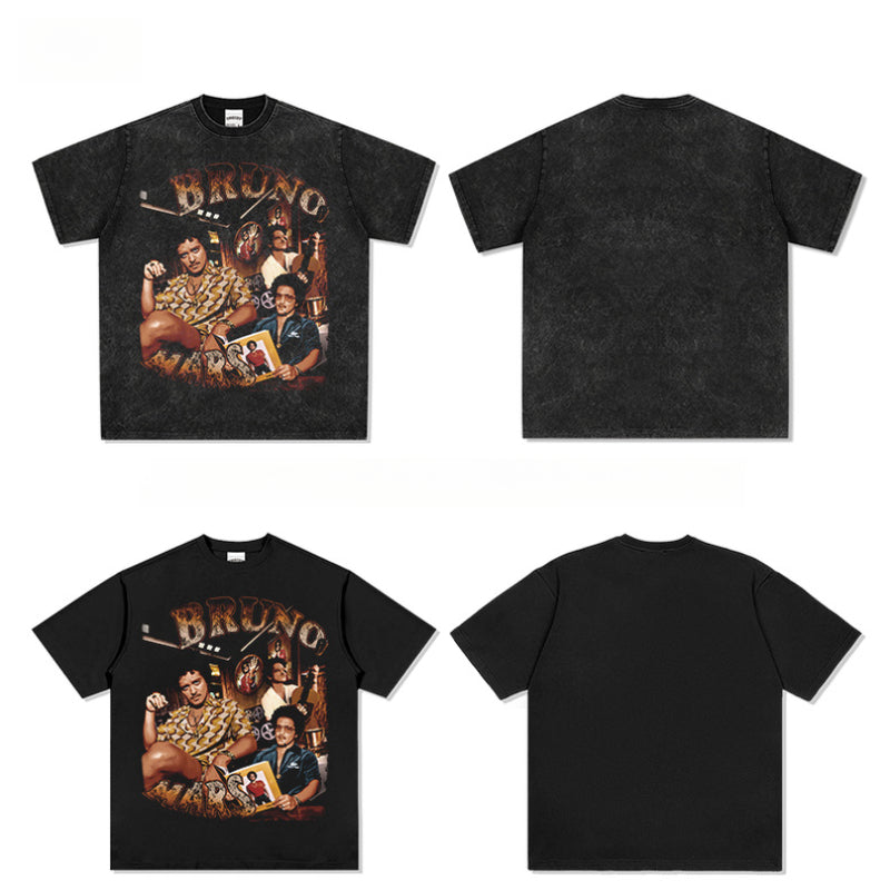 Cool t rapper vintage Bruno Mars print short sleeve t-shirt
