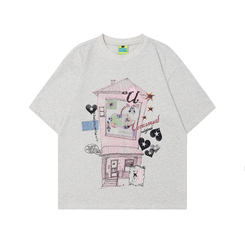 90s West Coast Hip Hop Fashion T Shirts Pink Bear Home Short Sleeve T-Shirt