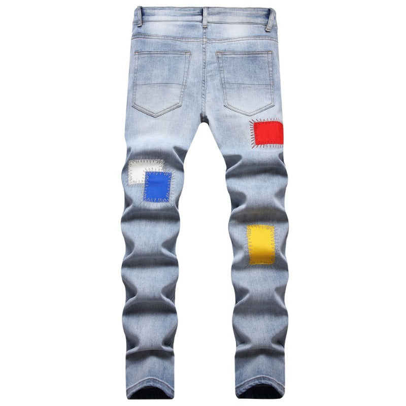1990 Fashion Jeans Embroidered Jeans Blue Trousers