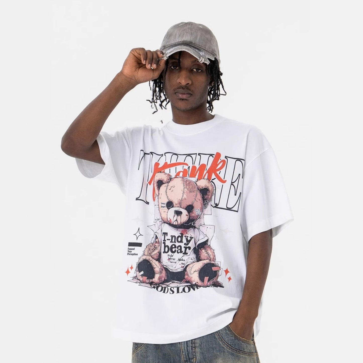 Vintage College Shirts Vintage Bear Print Summer Short Sleeve T-Shirt