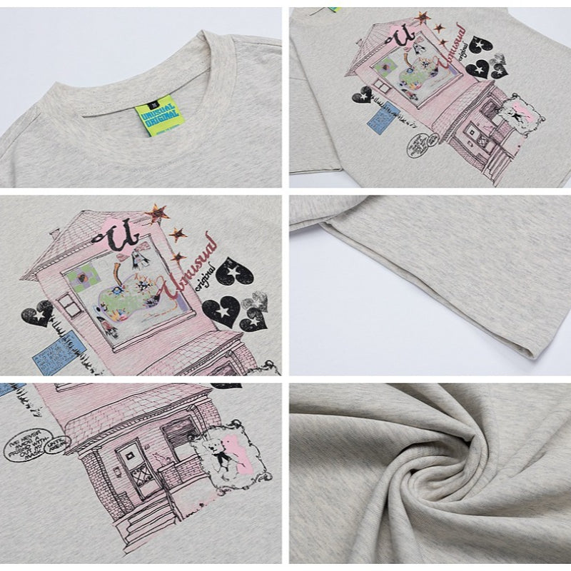 90s West Coast Hip Hop Fashion T Shirts Pink Bear Home Short Sleeve T-Shirt