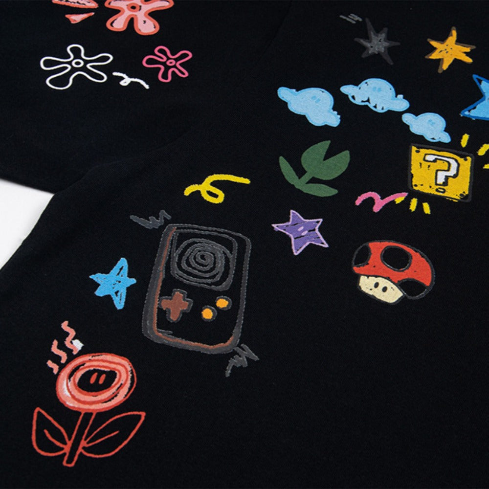 Hip Hop Shirts For Boys Cartoon Graffiti Print T-Shirt