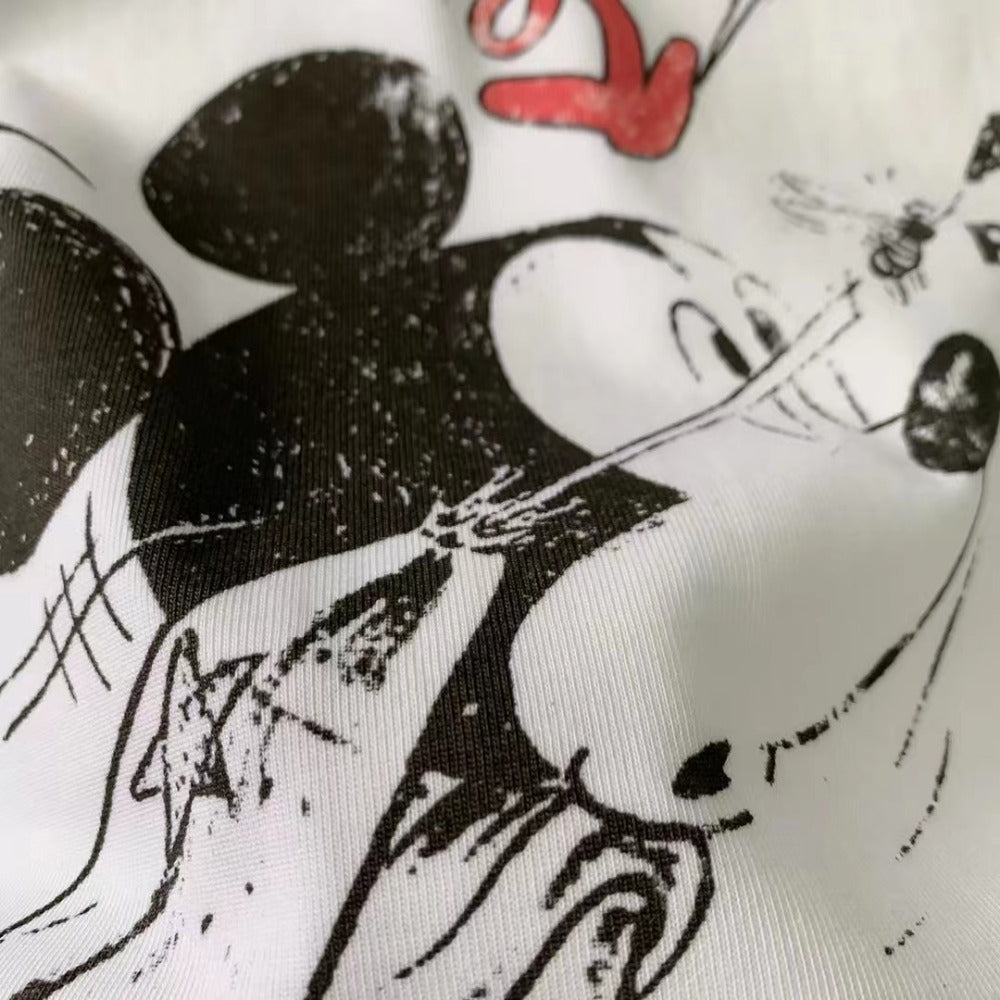 Streetwear Eua t shirt cartoon Mickey print old retro men and women couple short sleeve t-shirt