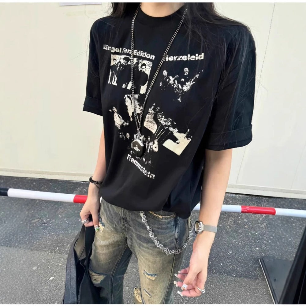 Streetwear Eua t shirt Rammstein chariot band do old print crew neck boxy short sleeve t-shirt