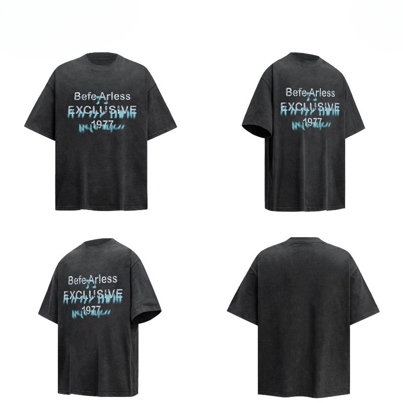 80s And 90s Vintage T Shirts Vintage Washing Water Old Alphabet Printed Short Sleeve T-Shirts