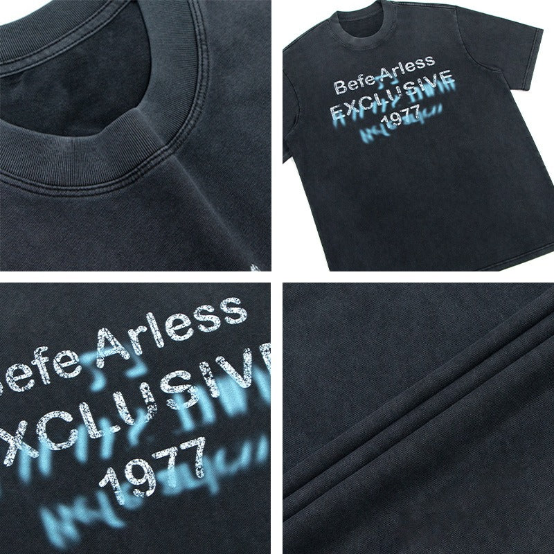 80s And 90s Vintage T Shirts Vintage Washing Water Old Alphabet Printed Short Sleeve T-Shirts