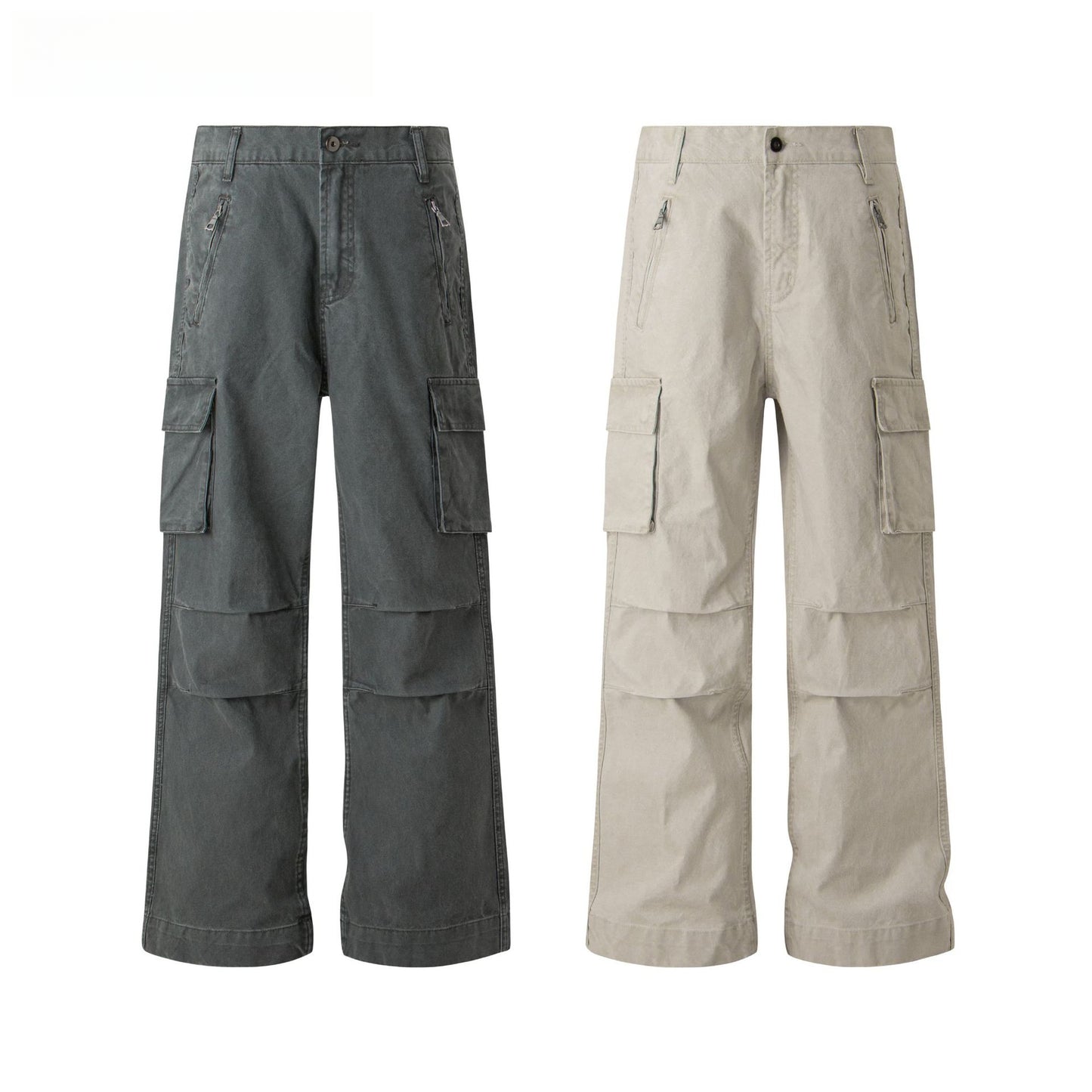 Hip Hop Pants For Boys Vintage Multi-Pocket Overalls Loose Washed Straight Casual Pants