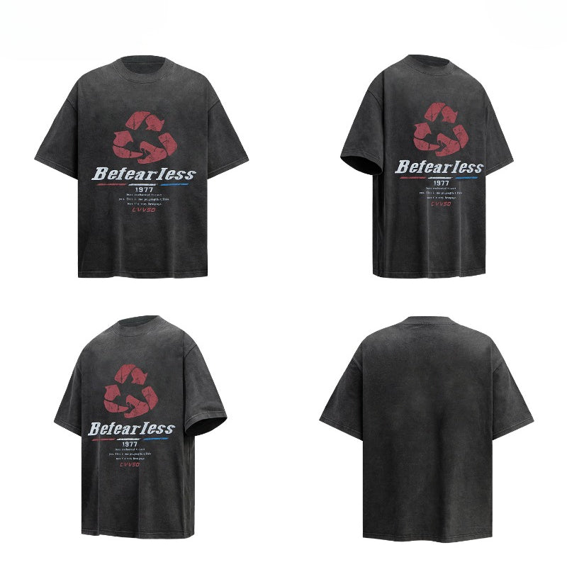 80s And 90s Vintage T Shirts Vintage Washing Water Old Alphabet Printed Short Sleeve T-Shirts