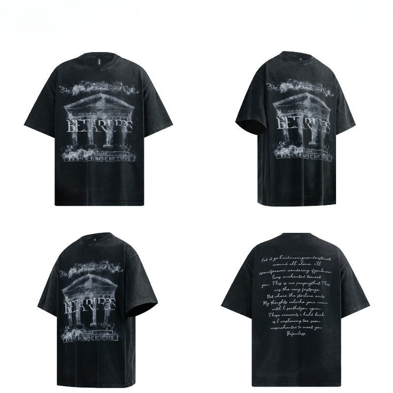 80s And 90s Vintage T Shirts Vintage Washing Water Old Misty Palace Short Sleeve T-Shirts