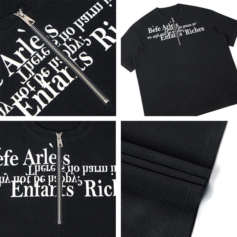 80s And 90s Vintage Letter Half Zip Cleanfit Henry Neck Short Sleeve T-Shirt