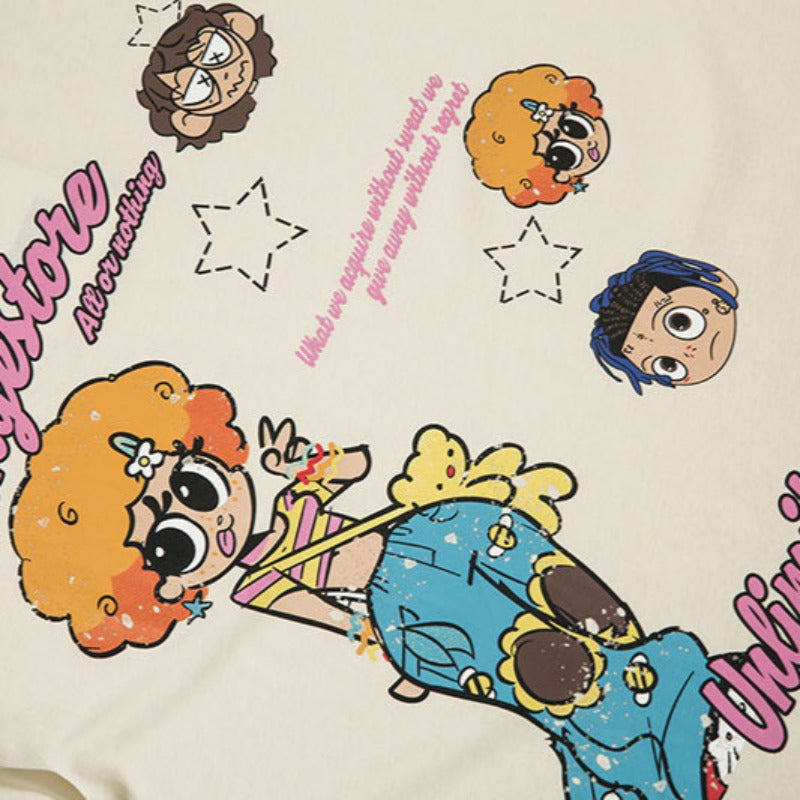 Vintage Tišö Rt Cartoon Anime Printed T-Shirt Short Sleeve