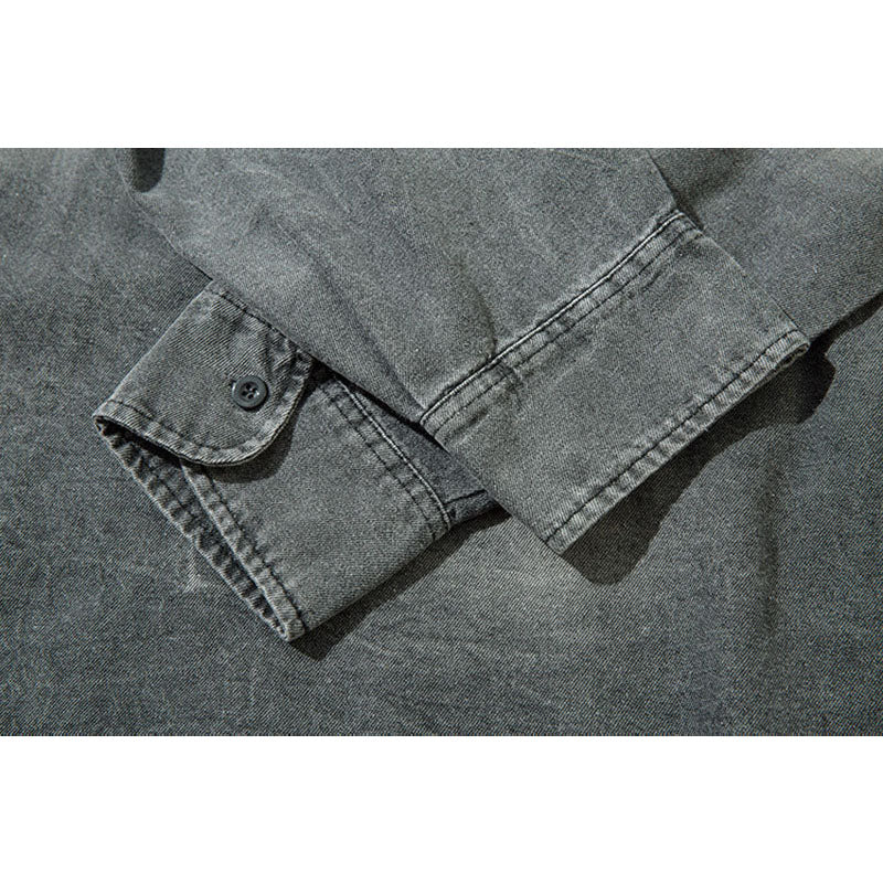 Marcas De Streetwear Denim POLO Neck Long Sleeve T-Shirt Loose Casual Men's and Women's Top