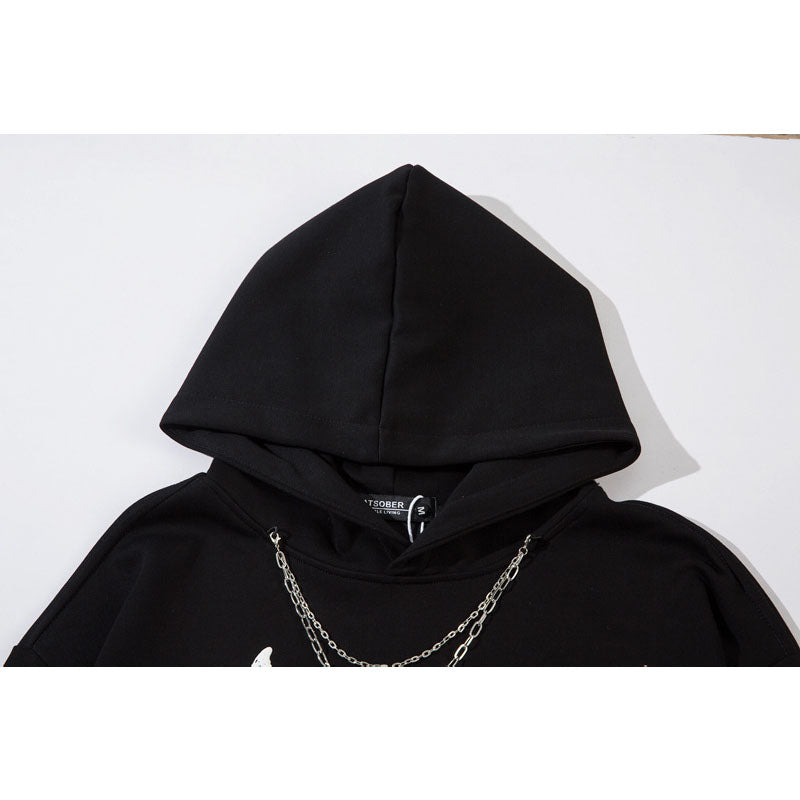 Streetwear Hoodie Butterfly Letter Foam Print Hooded Sweater Autumn Loose