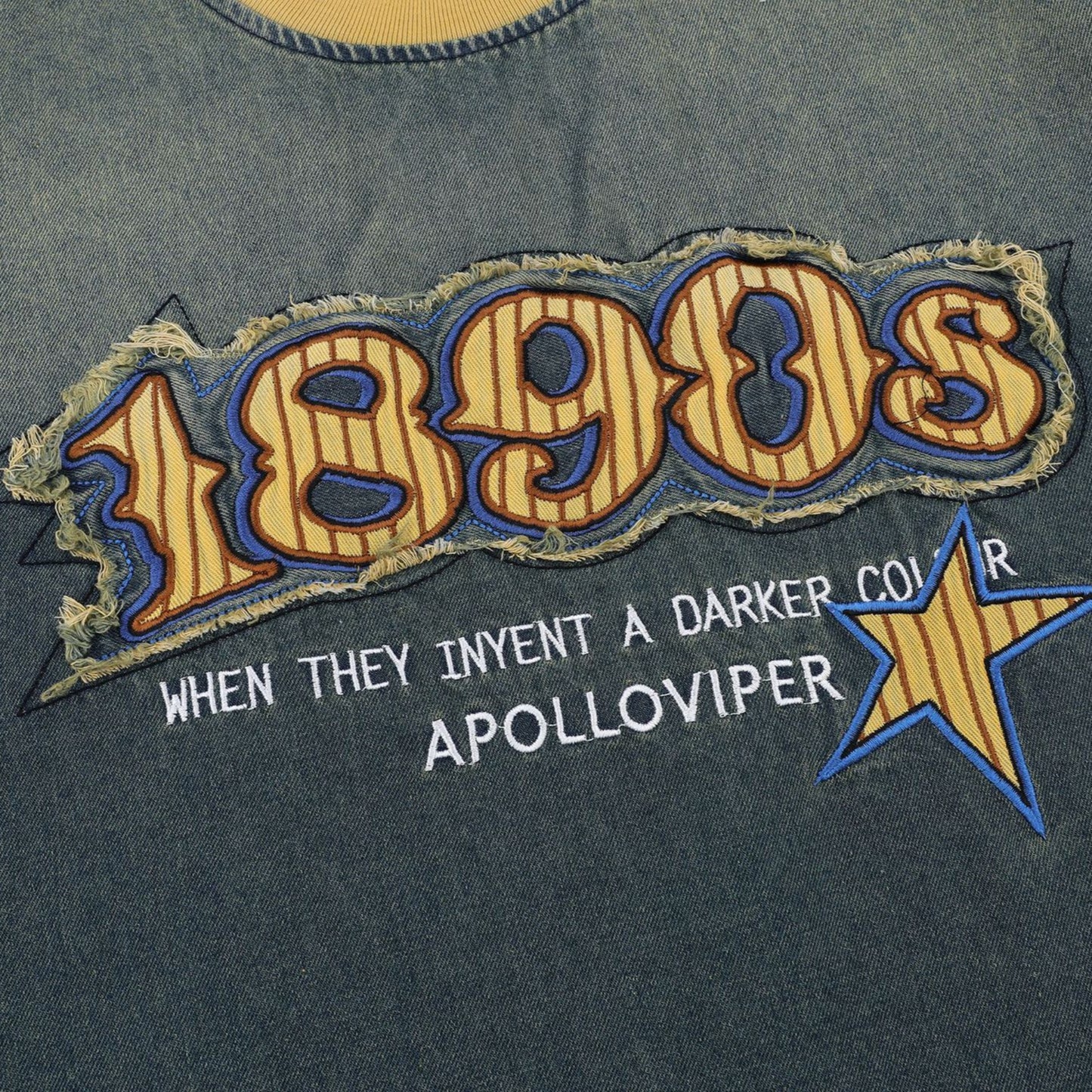 Hip Hop Clothing Summer Vintage Embroidery tee Washed Denim Short Sleeve T-Shirt