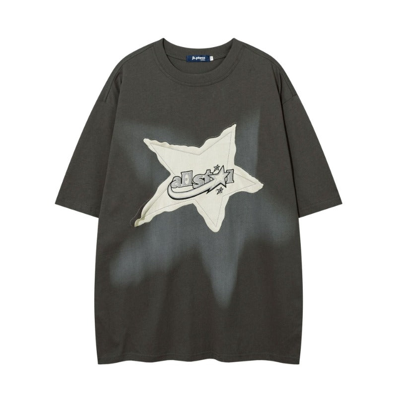 1990 Fashion T-Shirt Vintage Pentagram Embroidered T-Shirt Summer Short Sleeve T-Shirt