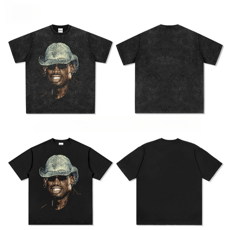 New york hip hop shop dennis rodman star avatar retro print short sleeve t-shirt
