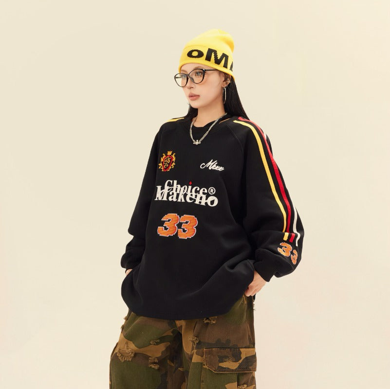 Marcas De Streetwear Embroidery Bar Crew Neck Long Sleeve T-Shirt Loose Sweater