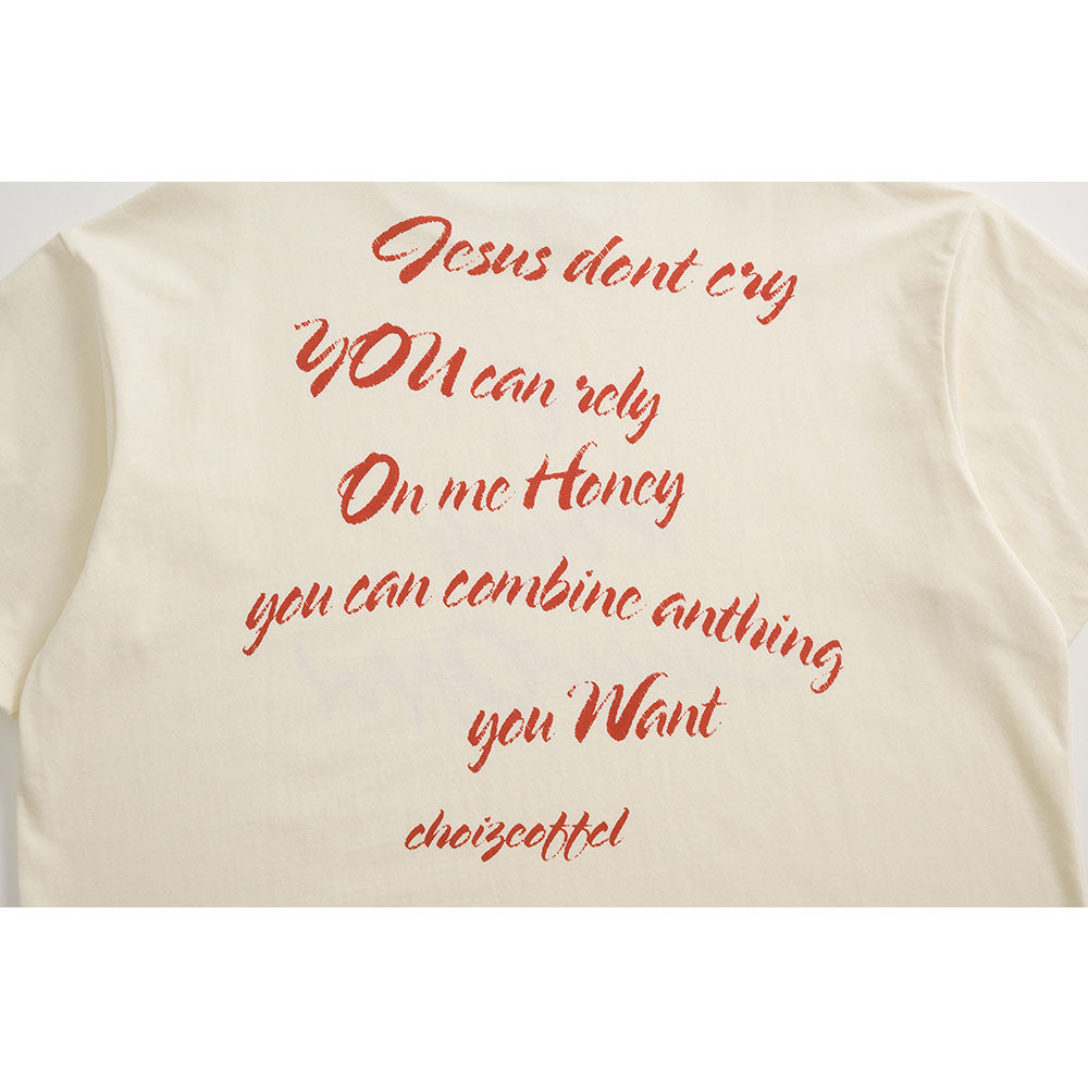 Nostalgia T Shirts Vintage Letter Print Loose Short Sleeve T-Shirt