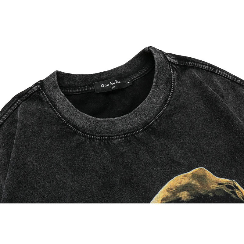 60s Style T Shirts Summer Hip Hop Washed T-Shirt Short Sleeve Character Print