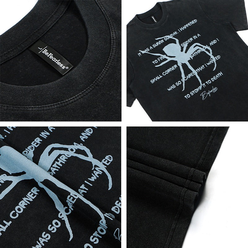80s And 90s Vintage T Shirts Vintage Washing Water Old Spider Short Sleeve T-Shirts