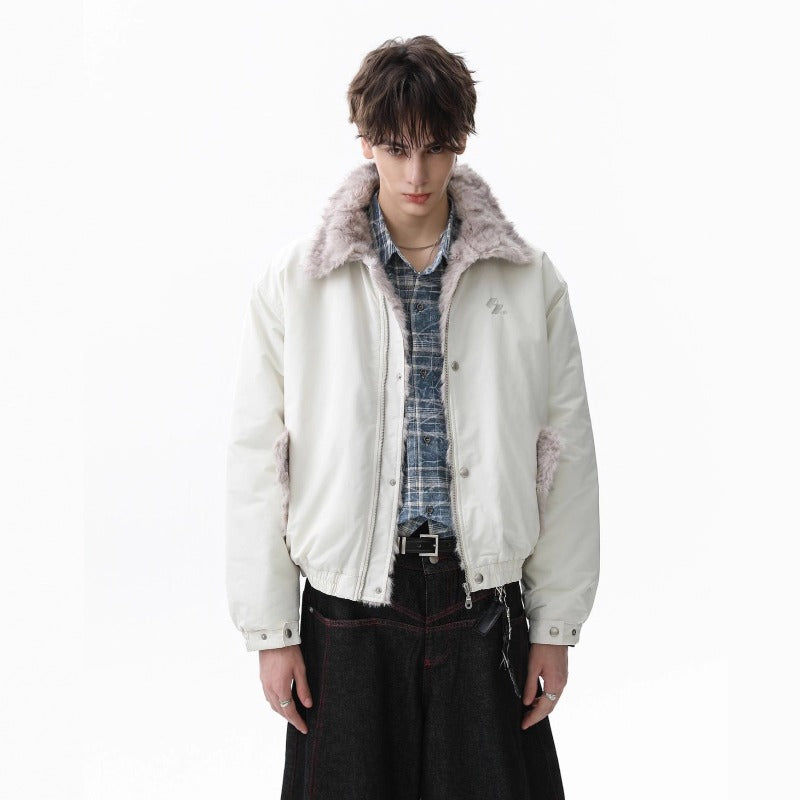 Unisex Down Jacket Winter Vintage Fleece Collar