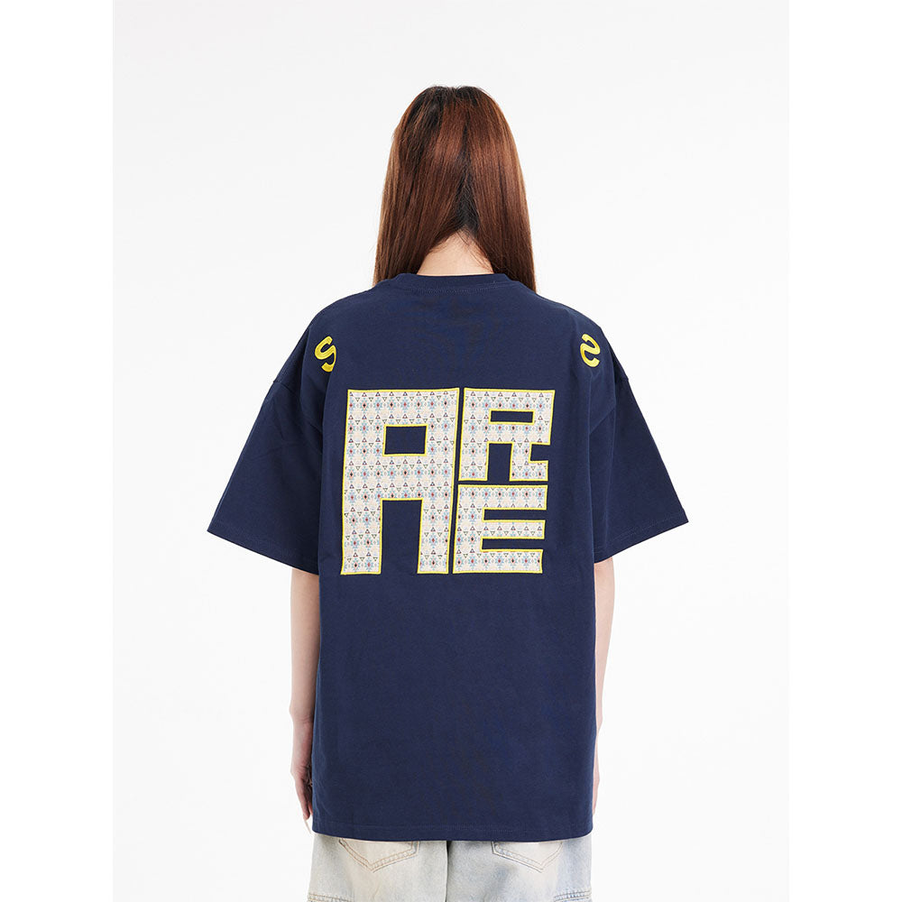 Nostalgia T Shirts Vintage Letter Embroidery Crew Neck Short Sleeve T-Shirt