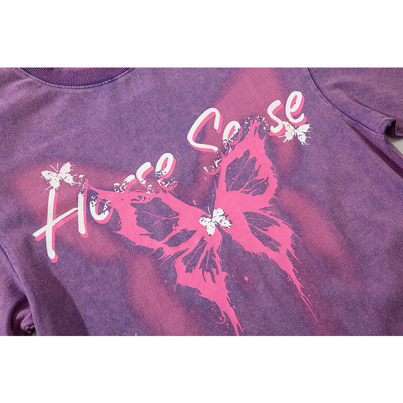 Vintage Tišö Rt Butterfly Graffiti Washed Short Sleeve T-Shirt