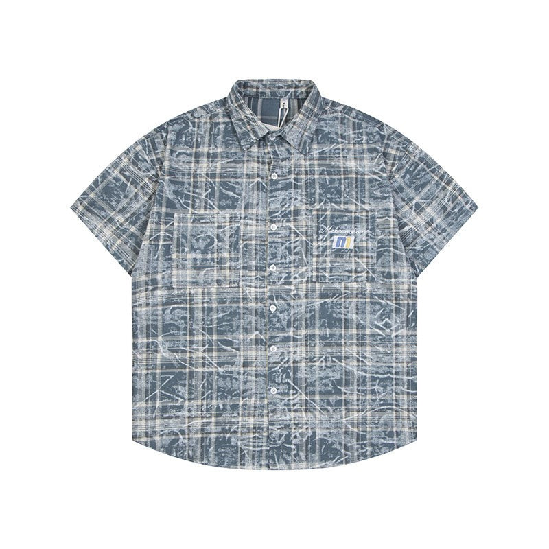 Marcas De Streetwear cleanfit tie-dye plaid short-sleeved shirt