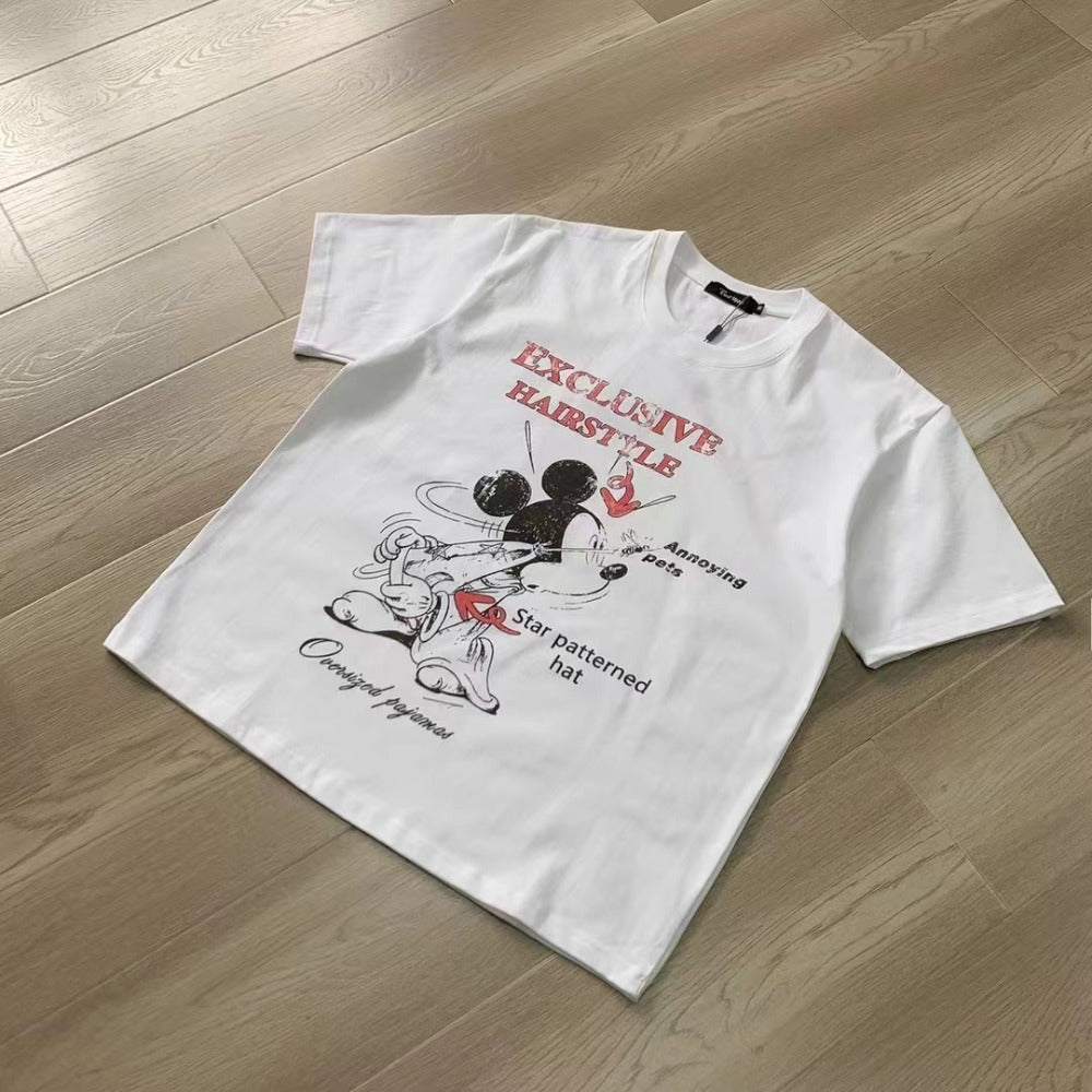 Streetwear Eua t shirt cartoon Mickey print old retro men and women couple short sleeve t-shirt