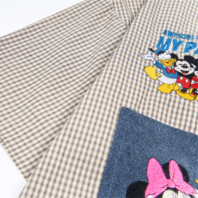 Y2K mens shirt vintage plaid embroidery college style short-sleeved plaid shirt