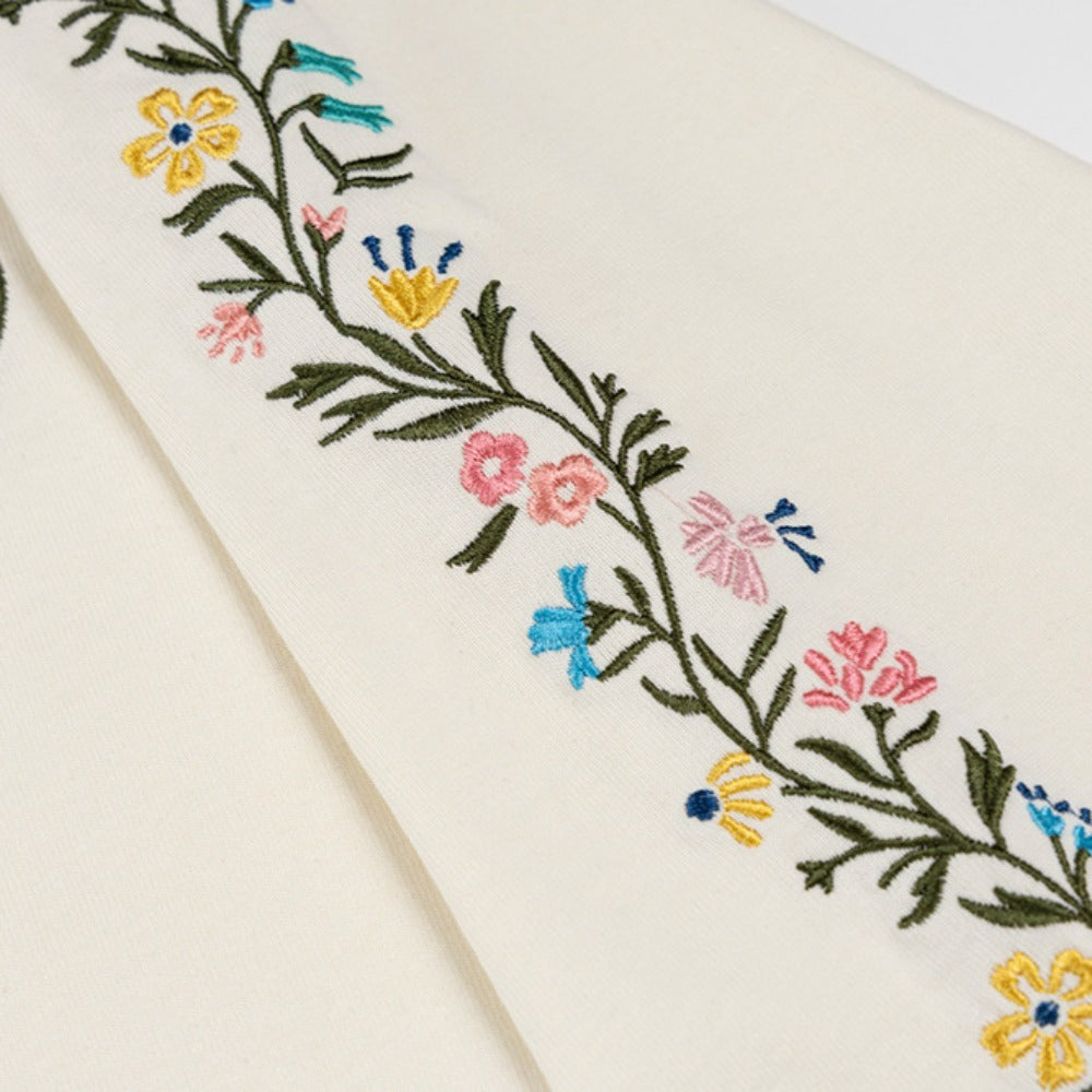 New York Hip Hop Style Floral Embroidery Short Sleeve T-Shirt Loose Casual
