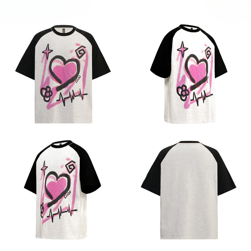 80s And 90s Vintage T Shirts Vintage Contrast Graffiti Love Short Sleeve T-Shirt