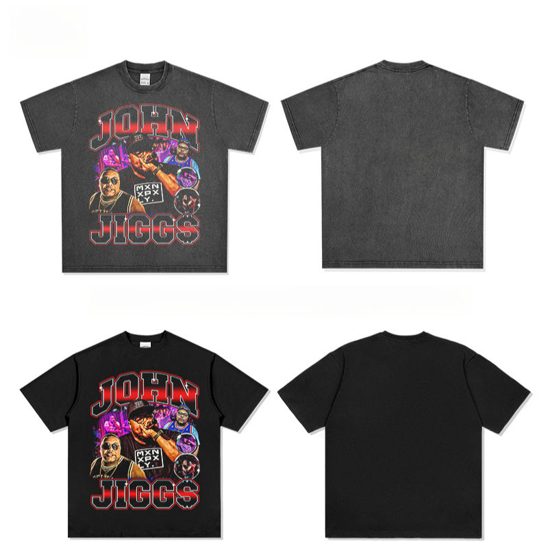 Outfit streetwear vintage hip hop johnjigg gills band print short sleeve t-shirt