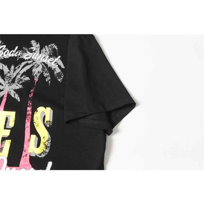 Hip Hop Shirts For Boys Coconut Tree Alphabet Print Summer Short Sleeve T-Shirt Top
