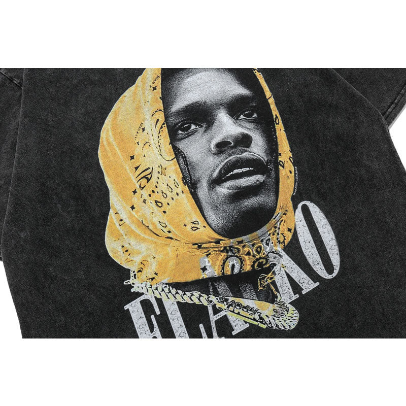 60s Style T Shirts Summer Hip Hop Washed T-Shirt Short Sleeve Character Print
