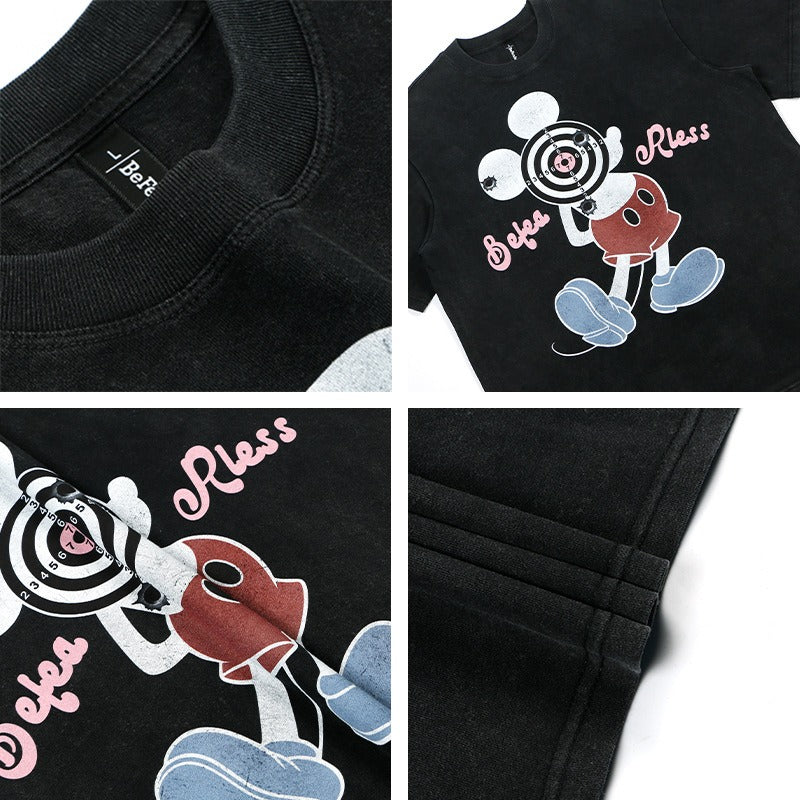 80s And 90s Vintage T Shirts Vintage Washing Water Old Fun Cartoon Short Sleeve T-Shirts