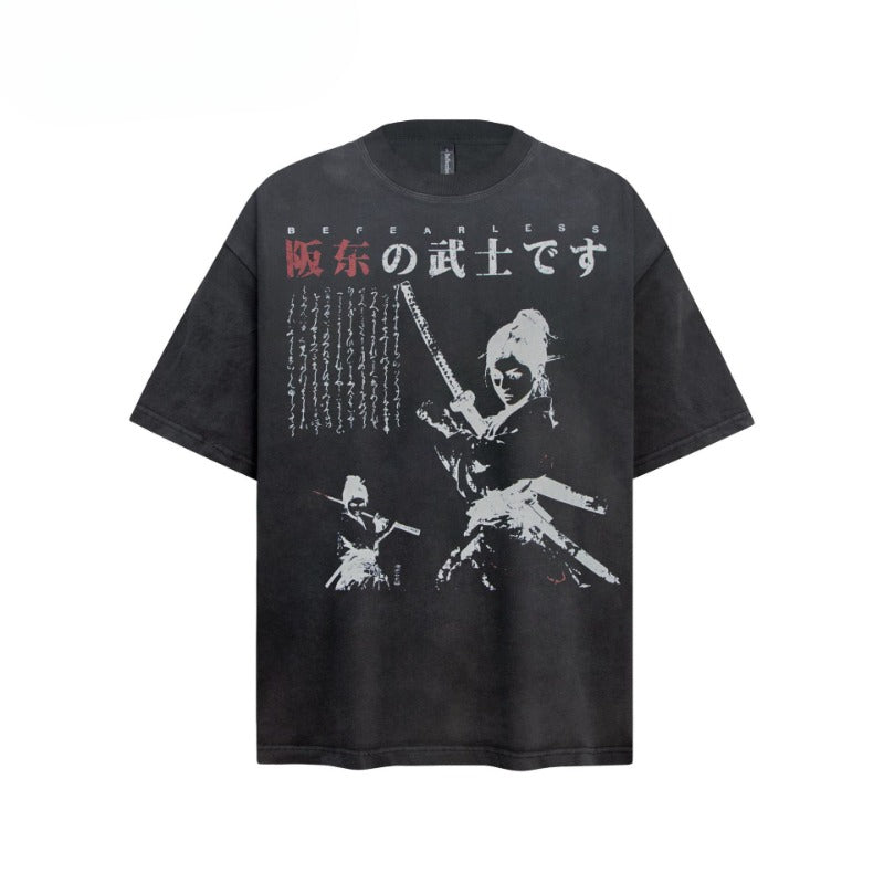 80s And 90s Vintage T Shirts Vintage Washing Water Old Samurai Short Sleeve T-Shirts