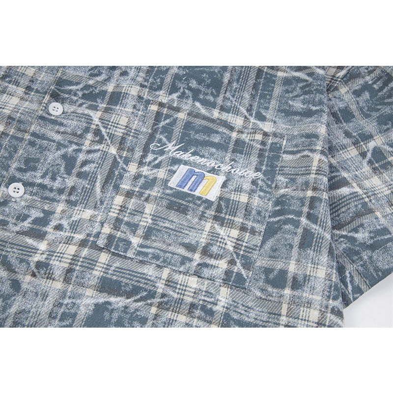 Marcas De Streetwear cleanfit tie-dye plaid short-sleeved shirt