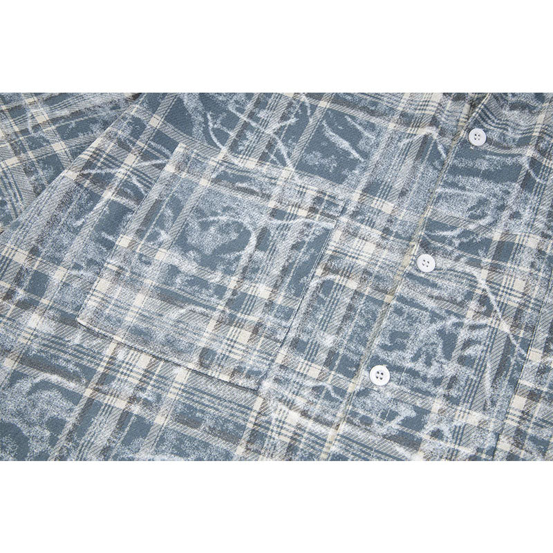 Marcas De Streetwear cleanfit tie-dye plaid short-sleeved shirt
