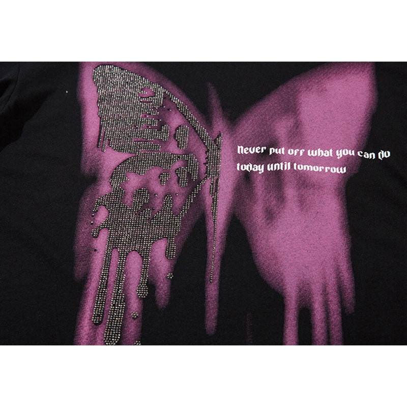 60s Style T Shirts Summer Butterfly Print Necklace T-Shirt Short Sleeve