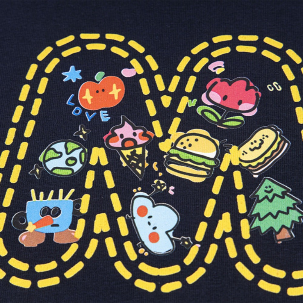 Nostalgia T Shirts Vintage Burger Letter Pattern Loose Short Sleeve T-Shirt