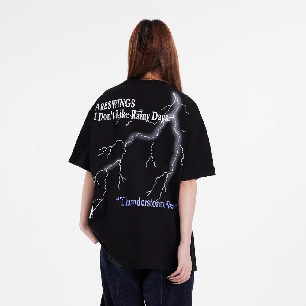 Nostalgia T Shirts Vintage Lightning Print Crew Neck Short Sleeves