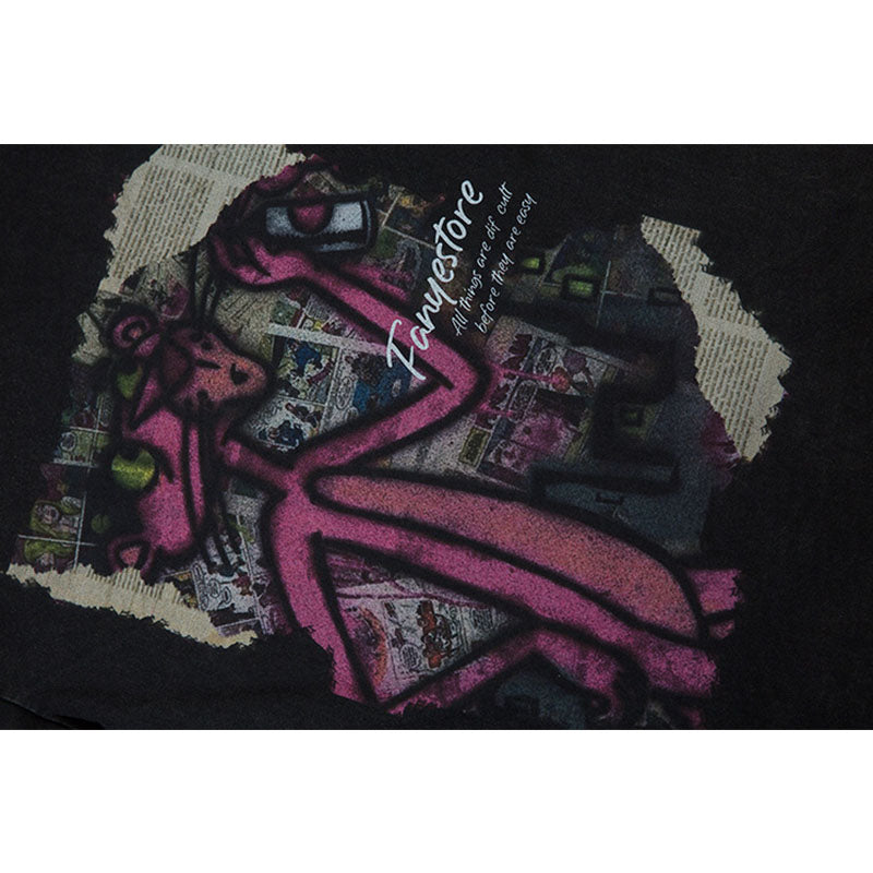 Vintage Tišö Rt Vintage Fun Cartoon Print Short Sleeve T-Shirt